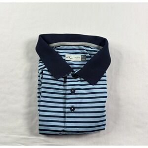 Kjus Shirt Mens Large‎ Blue Striped Golf Polo Stretch Performance Wicking